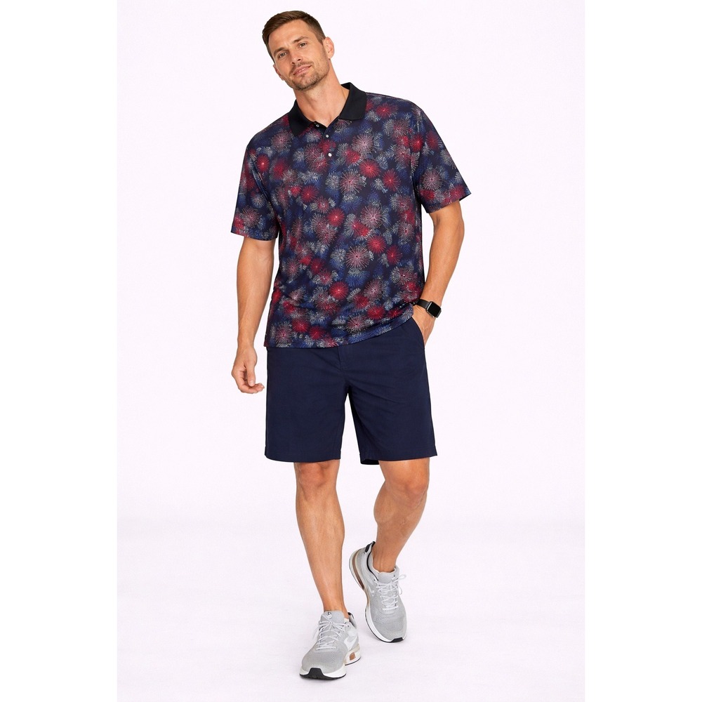 Goodfellow & Co Mens Large Navy Firework Print Performance Polo Shirt Standard